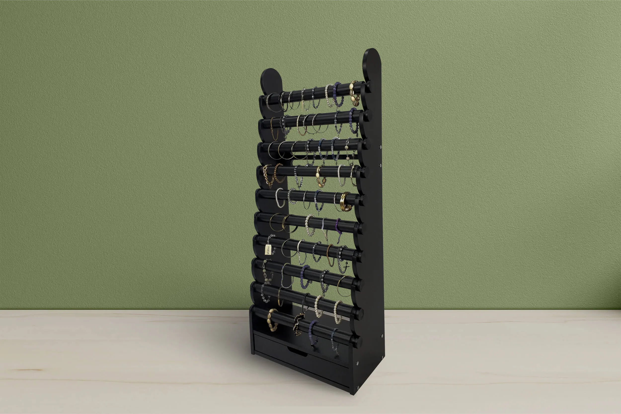 the black 10-tier bracelet display — view 18