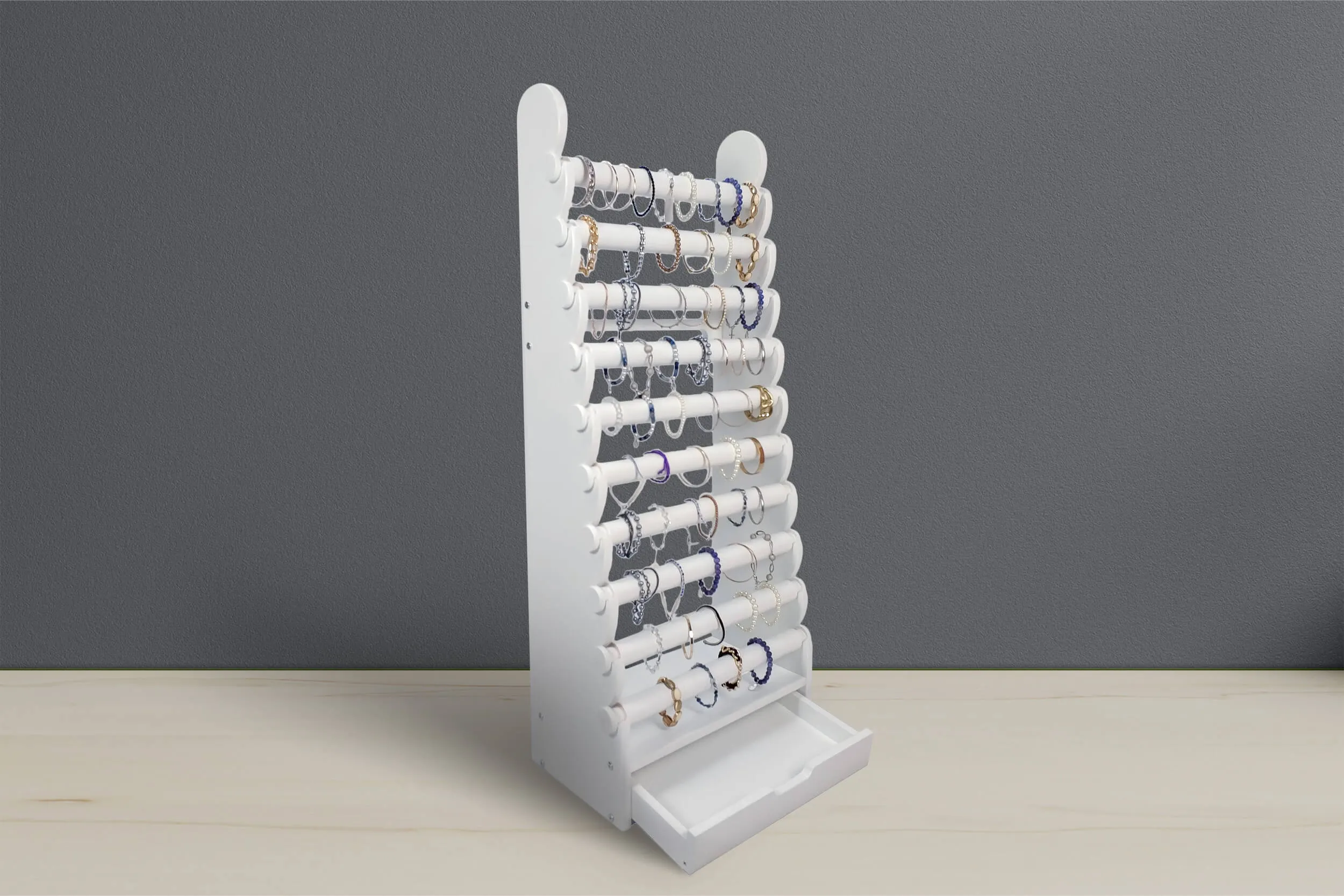 the white 10-tier bracelet display — view 17