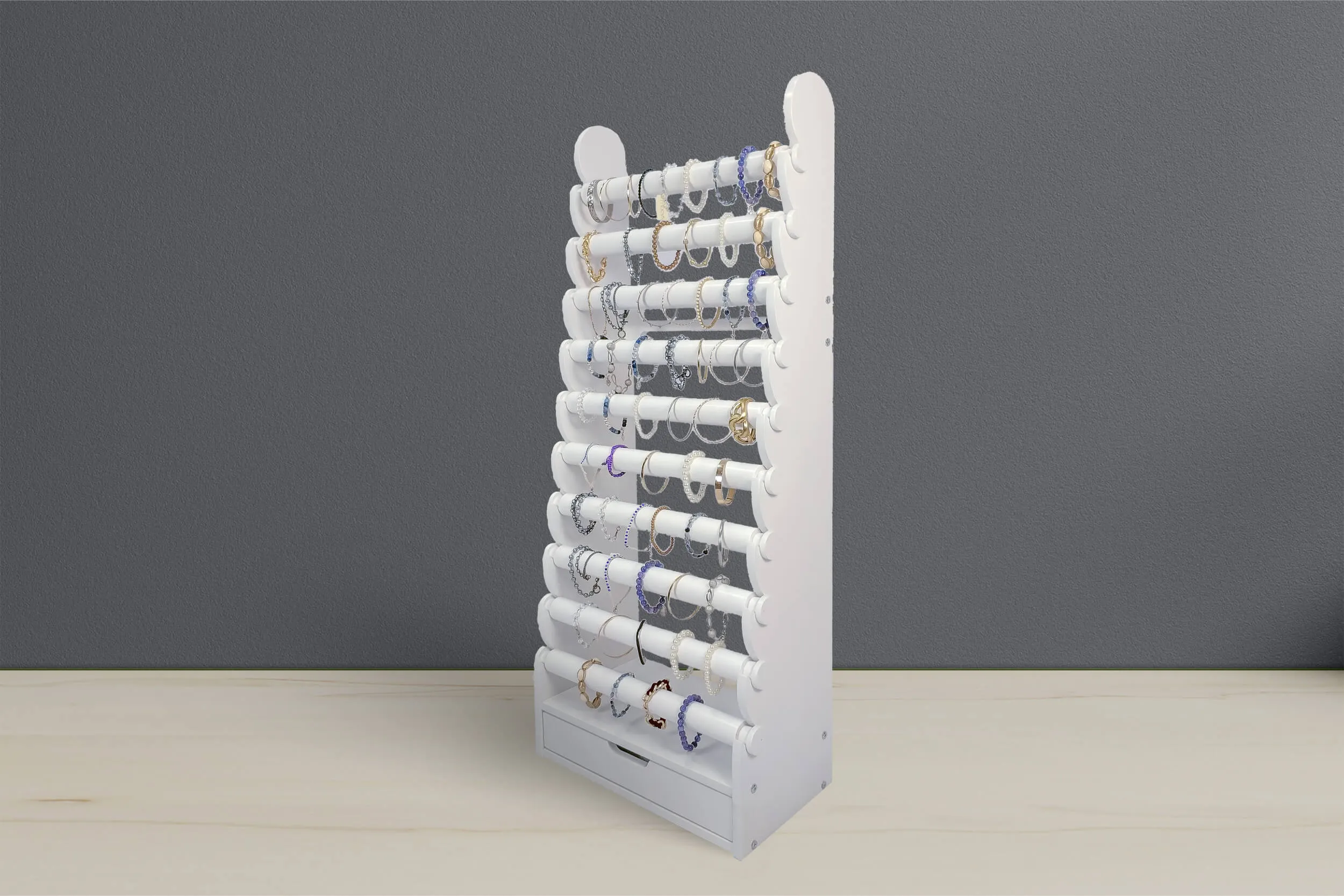 the white 10-tier bracelet display — view 21