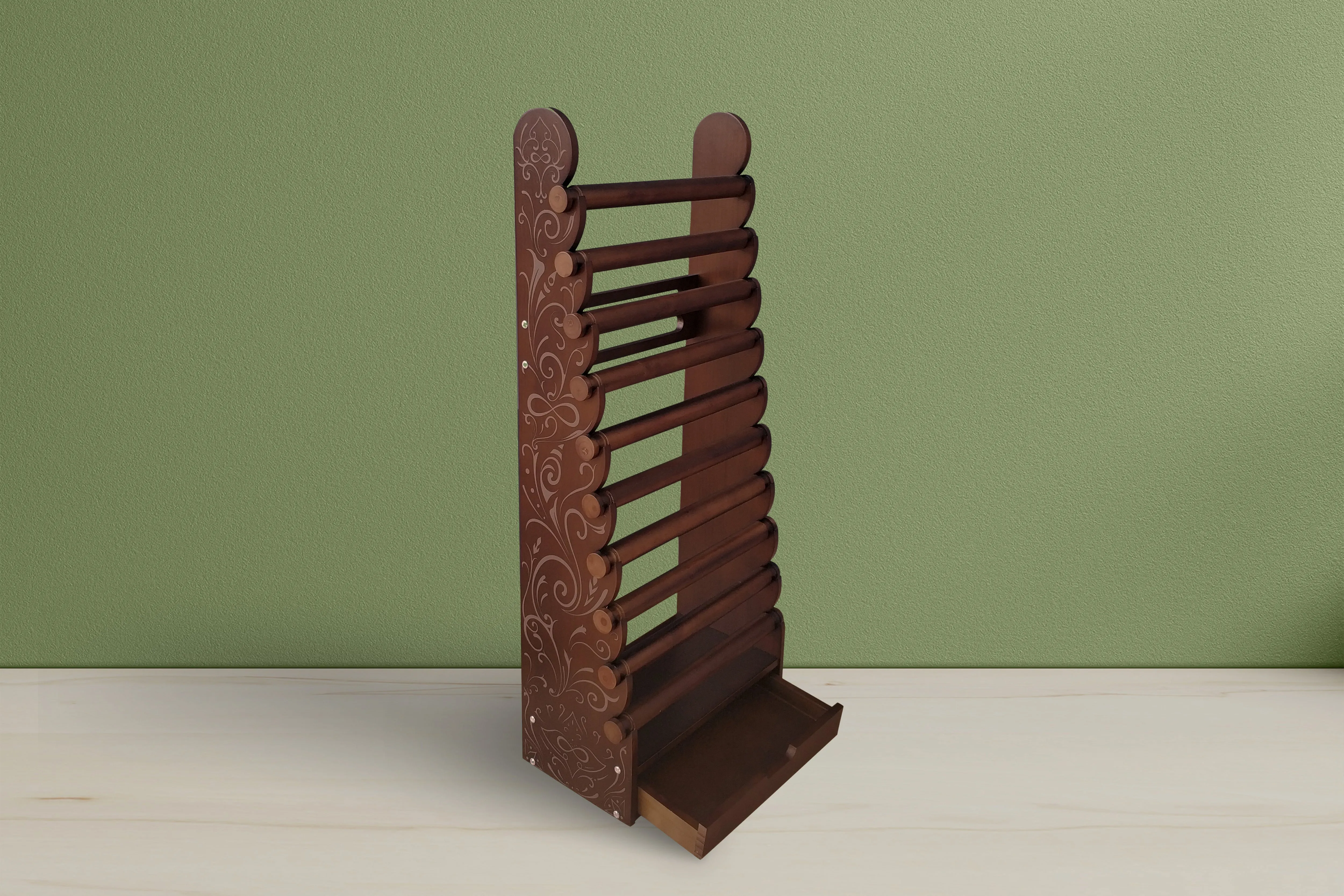 10-Tier Dark Wood Bracelet Display — full display