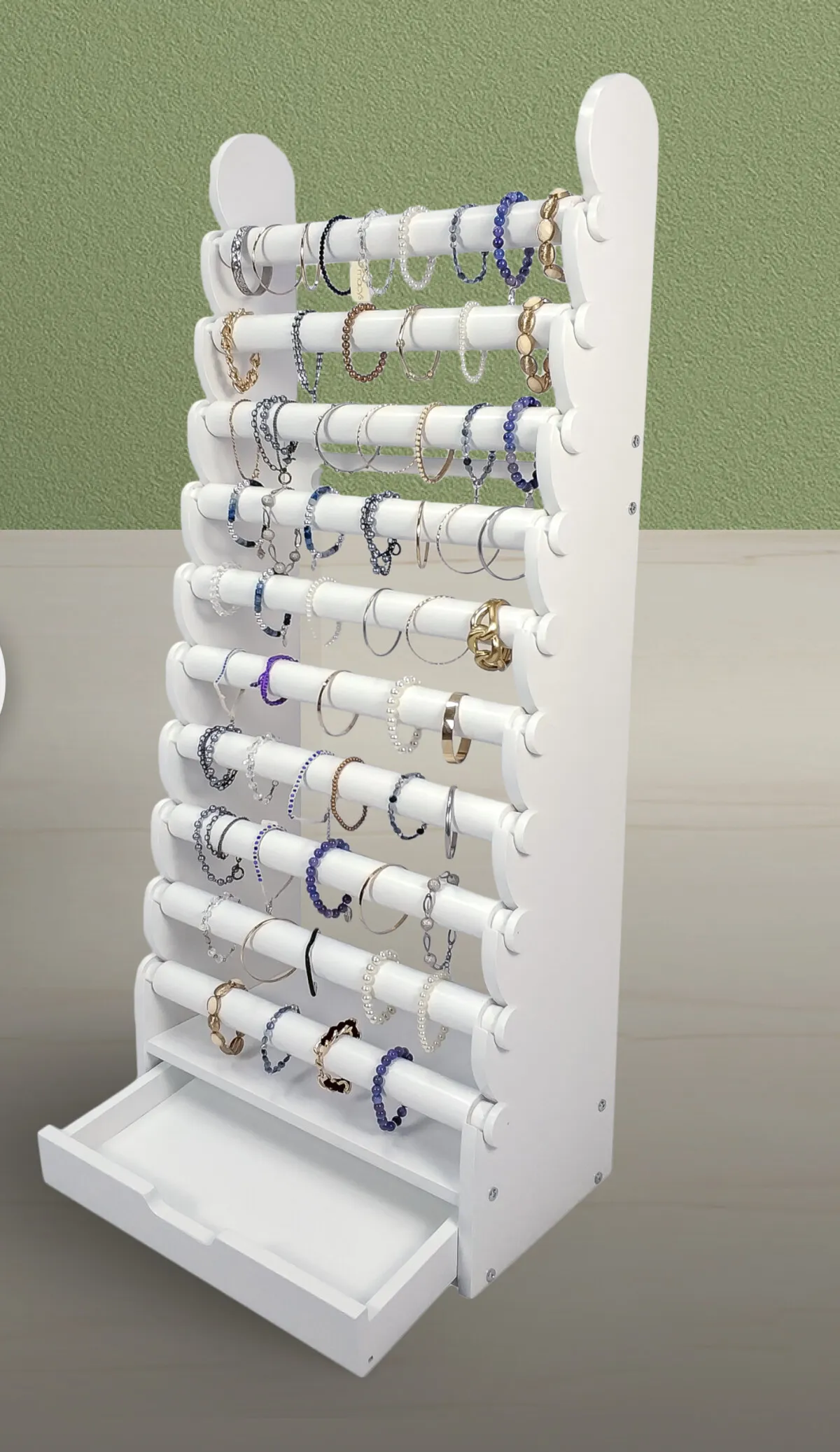 the white 10-tier bracelet display — view 5