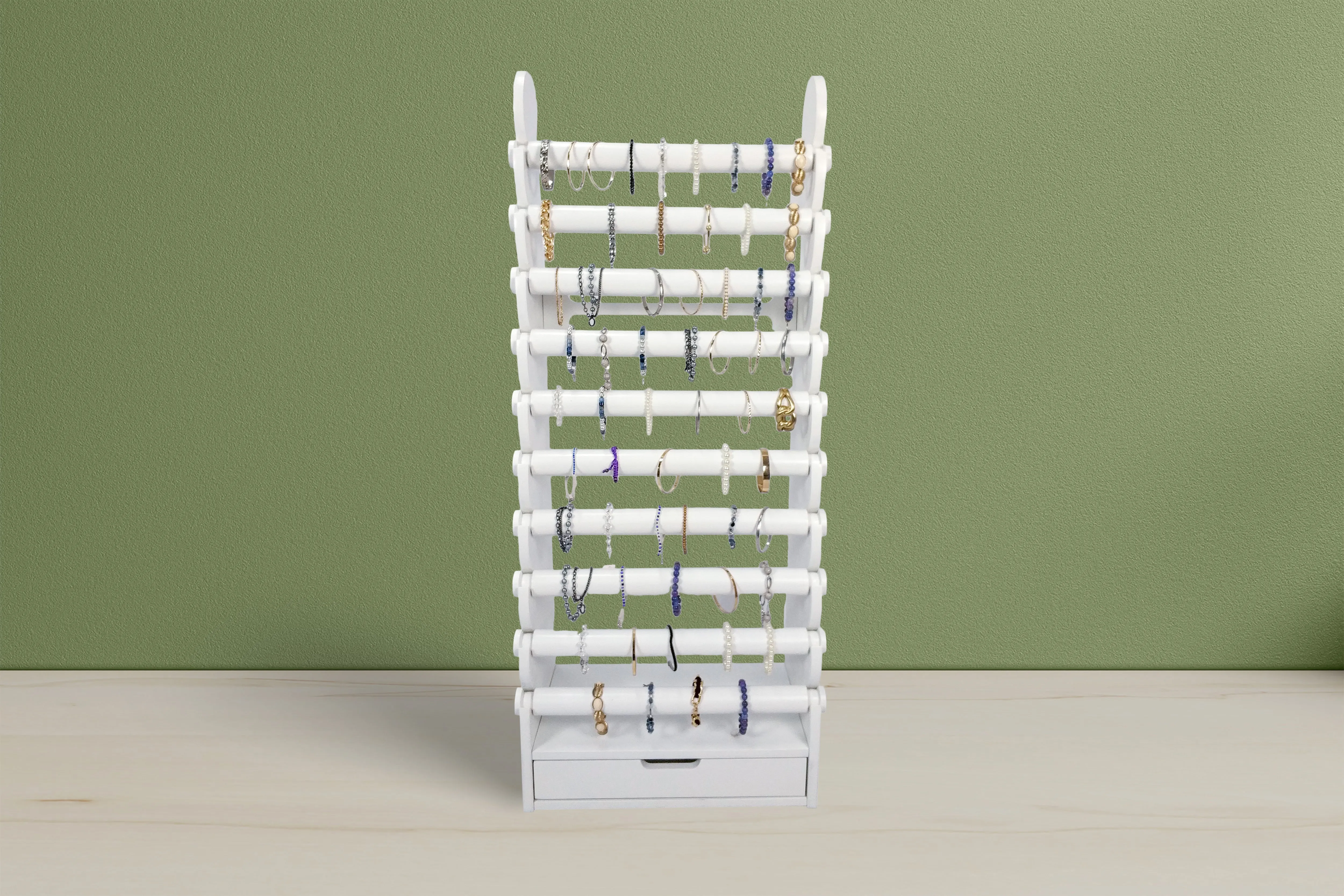 the white 10-tier bracelet display — view 10